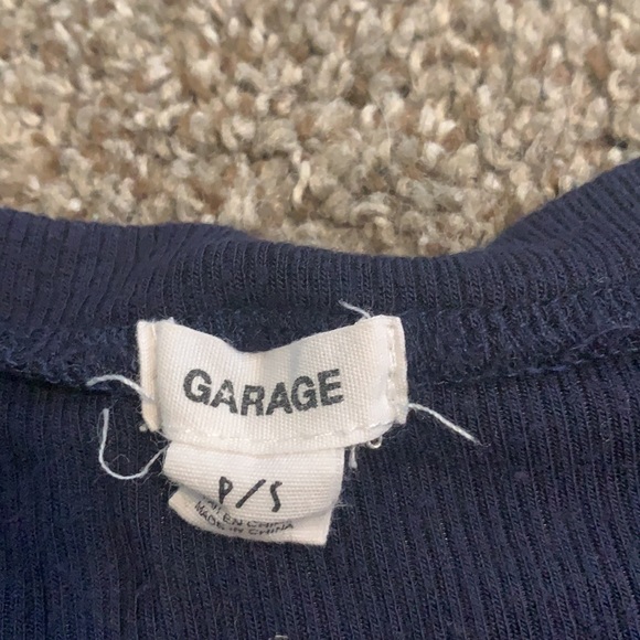 Navy blue crop top with blue white and red stripes - Picture 2 of 2